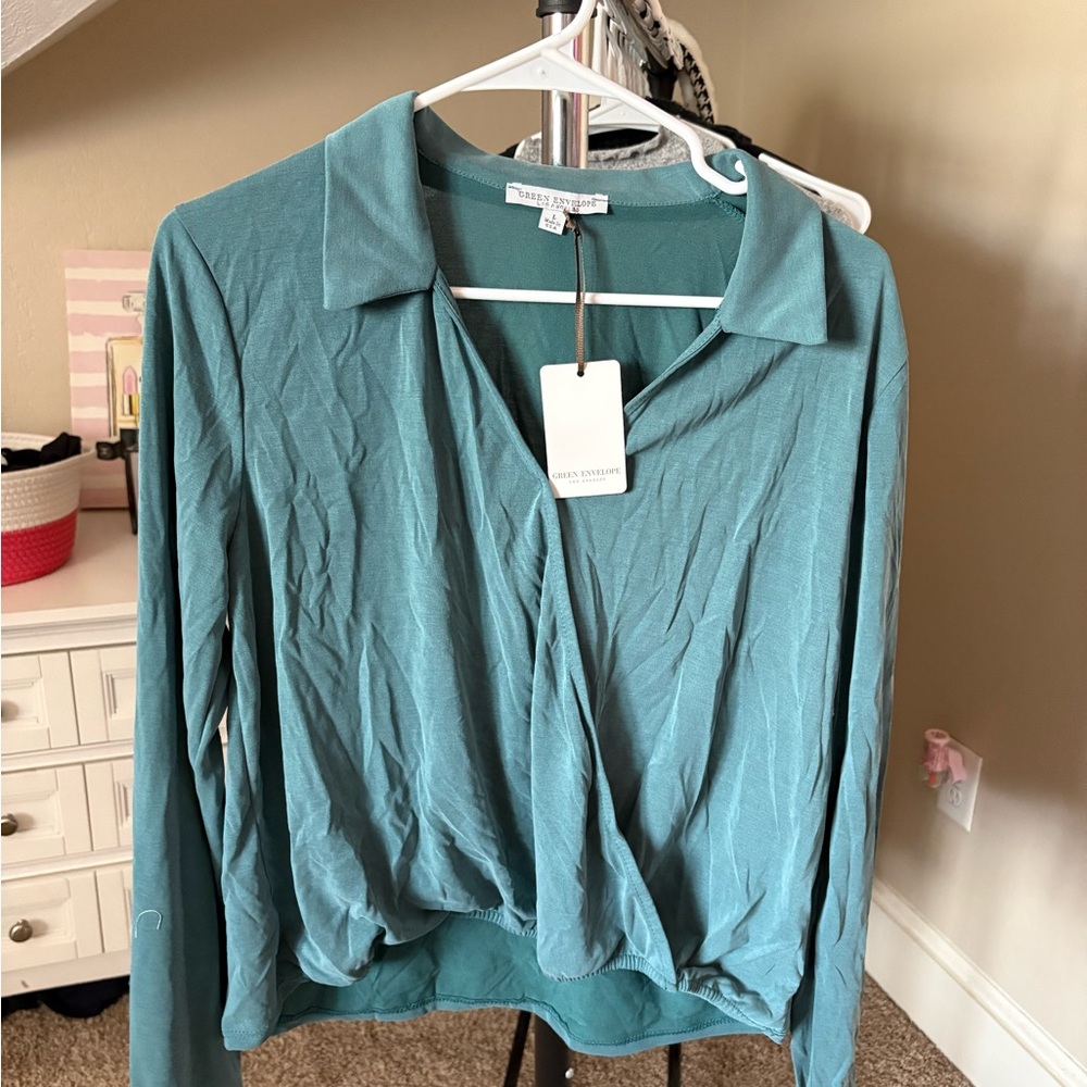 Green Envelope Teal Blouse
